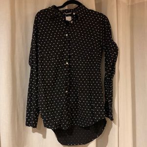 Black dress shirt with white raised polka dots